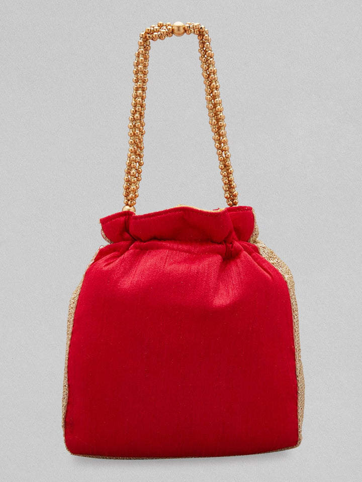 Rubans Red Coloured Potli Bag With Multicoloured Embroidery Design Handbag & Wallet Accessories