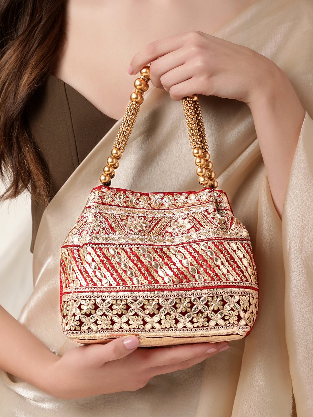 Small Vsling Handbag With Jewel Embroidery for Woman in Light