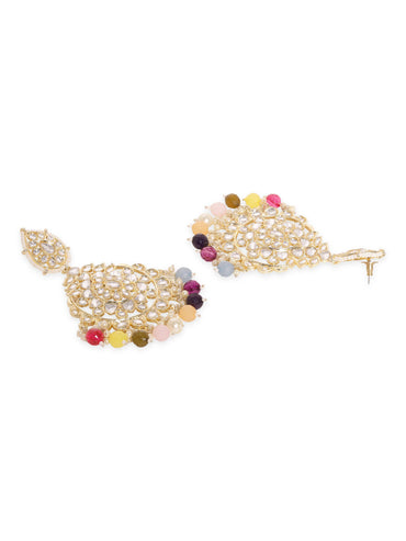 Rubans Regal 22k Gold Plated Kundan Multi-color Pearl Beaded Jewelry Set Earrings & mangtika Combo