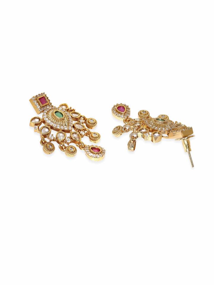Rubans Regal Gold Tone Temple Necklace Set with Multicolored Stones by Rubans Jewellery Sets