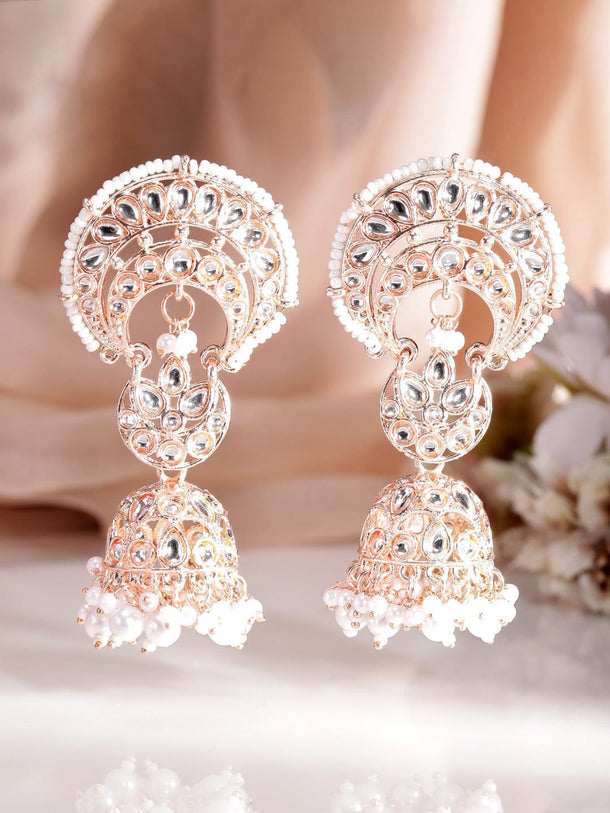 Rubans Regal Opulence 22k Gold Plated Kundan and Pearl Beaded Earrings Earrings
