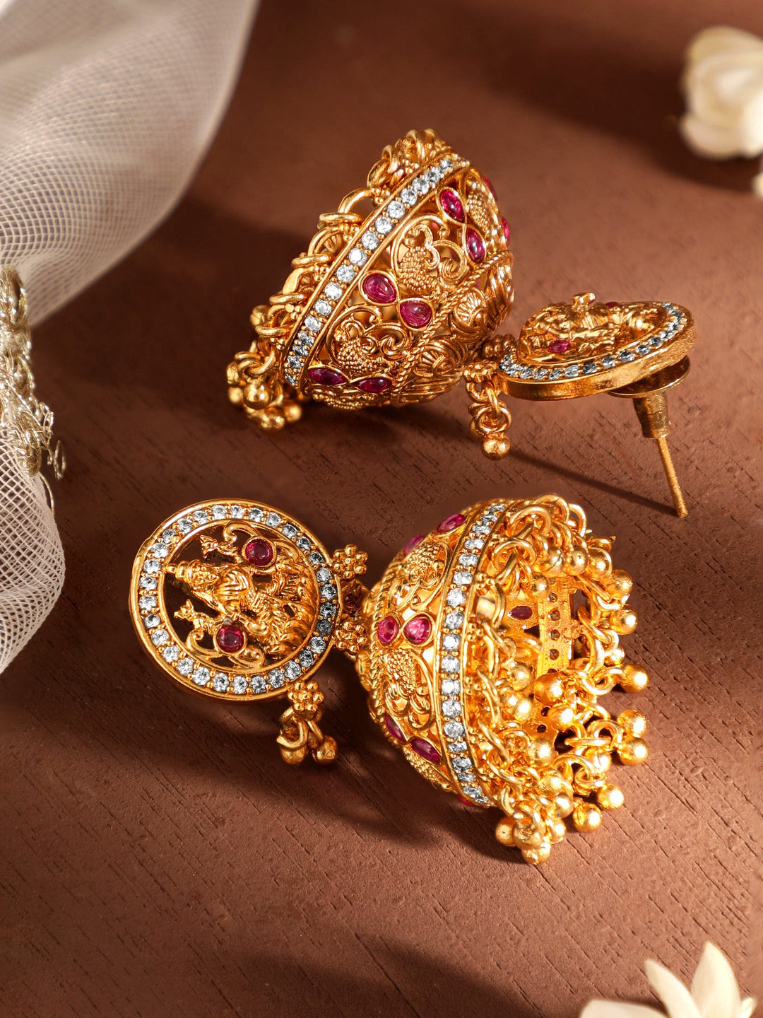 Rubans Regal Radiance Temple-Inspired 22k Gold Jhumka Delight Earrings
