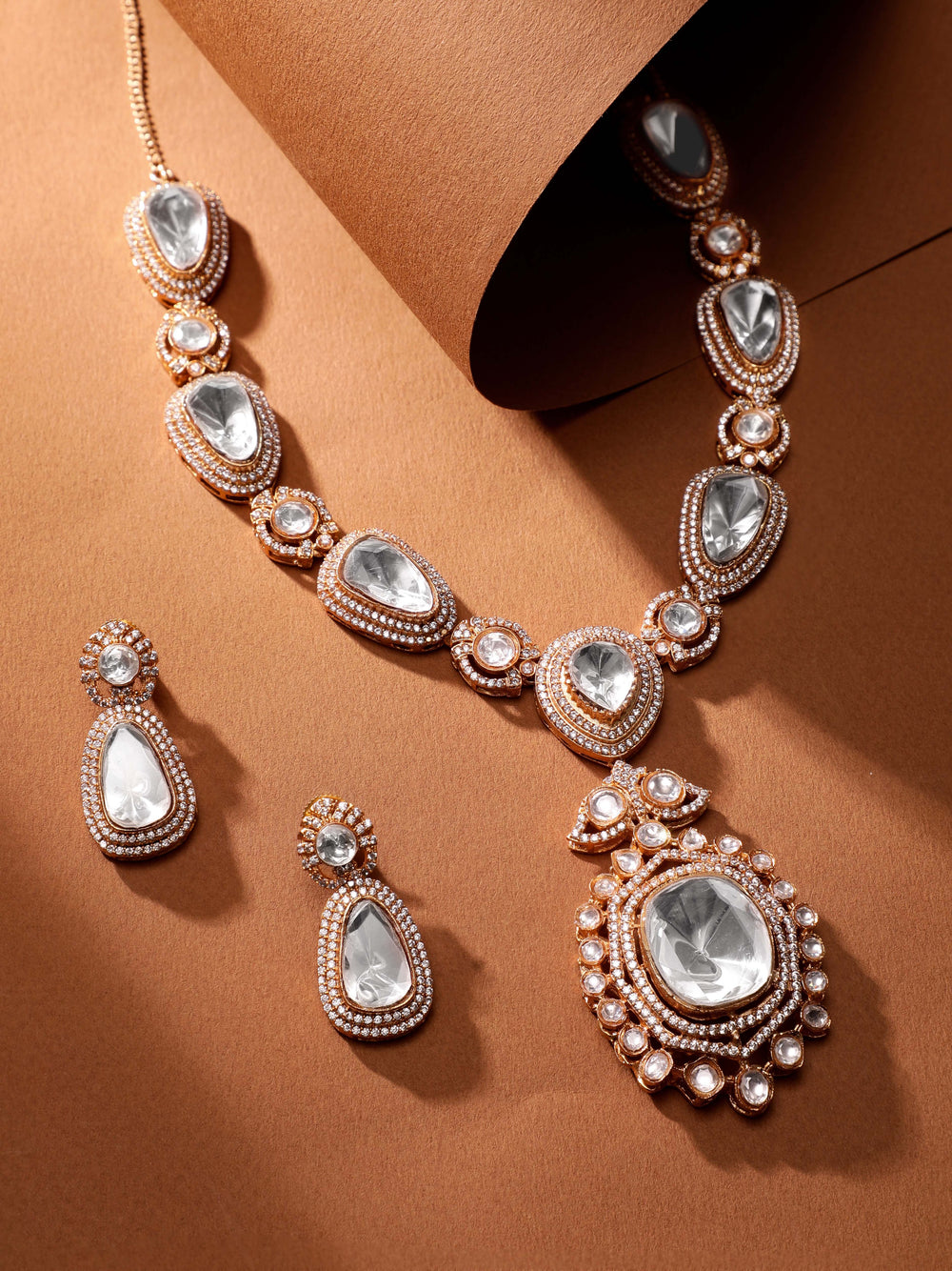 Rubans Regal Reverie: Reverse AD & Kudan Stone Wedding Necklace Set Jewellery Sets