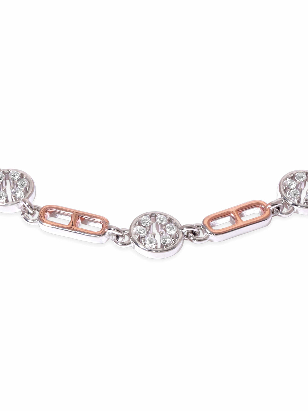 Rubans Rhodium plated 925 Sterling silver Zirconia & Rose gold link detail bracelet Bangles & Bracelets
