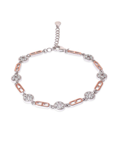 Rubans Rhodium plated 925 Sterling silver Zirconia & Rose gold link detail bracelet Bangles & Bracelets