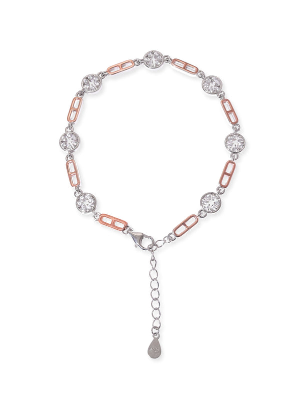 Rubans Rhodium plated 925 Sterling silver Zirconia & Rose gold link detail bracelet Bangles & Bracelets