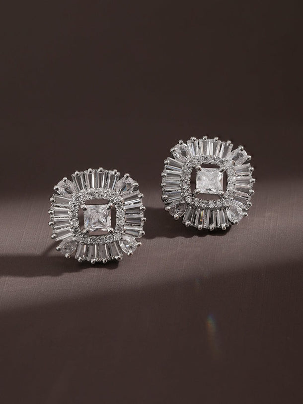 Rubans Rhodium-Plated AAA Cubic Zirconia Studded Geometric Stud Earrings Stud Earrings
