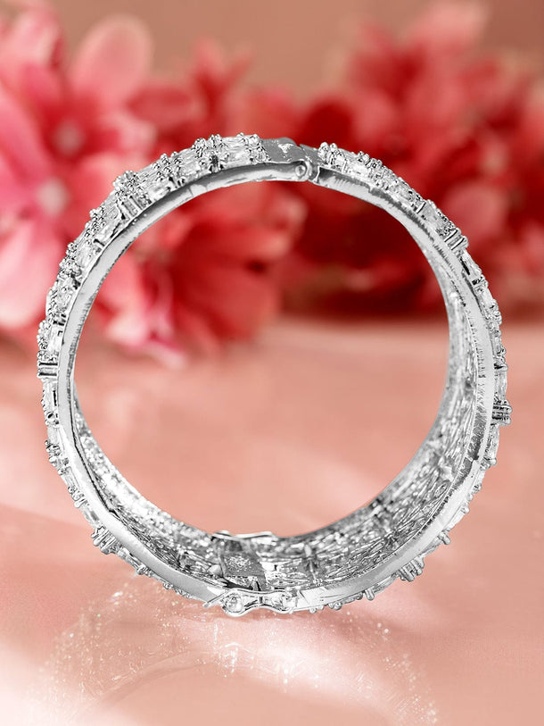 Rubans Rhodium-Plated AAA Cubic Zirconia Studded Handcrafted Openable Premium Bracelet Wristwear