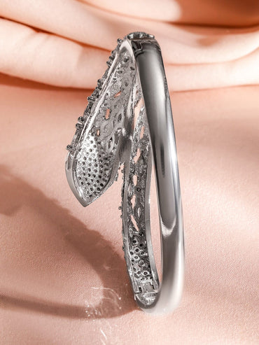 Rubans Rhodium-Plated AAA Cubic Zirconia Studded Luxe Openable Bracelet in Silver Tone Wristwear