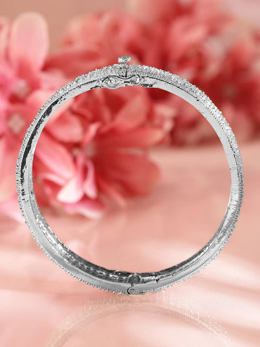 Rubans Rhodium-Plated AAA Cubic Zirconia Studded Premium Openable Bangle Bracelet Wristwear