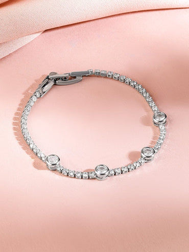 Rubans Rhodium-Plated AAA Cubic Zirconia Studded Premium Tennis Bracelet Wristwear