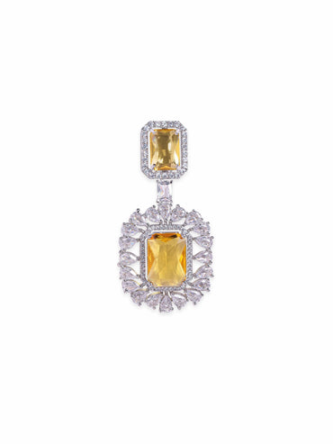 Rubans Rhodium plated AAA Cubic Zirconia Yellow Sapphire studded Statement Dangle Earring Earrings