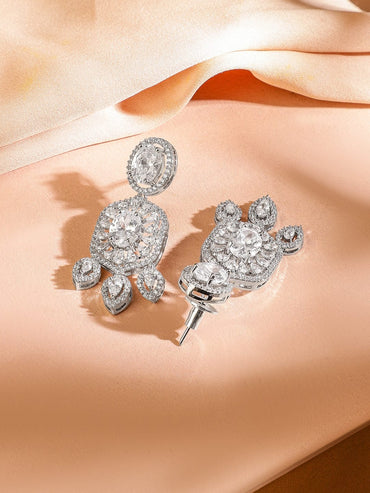 Rubans Rhodium-Plated AAA White Cubic Zirconia Studded Choker Jewellery Set for Women Jewellery Set