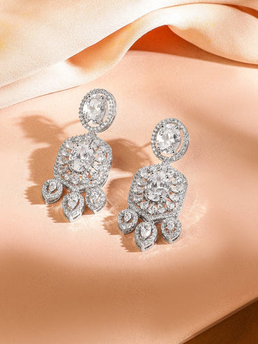 Rubans Rhodium-Plated AAA White Cubic Zirconia Studded Choker Jewellery Set for Women Jewellery Set