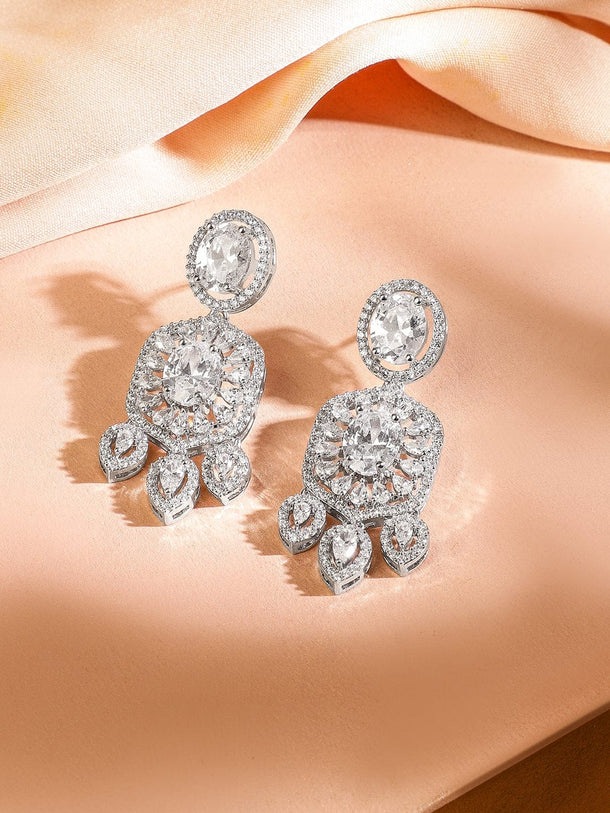 Rubans Rhodium-Plated AAA White Cubic Zirconia Studded Choker Jewellery Set for Women Jewellery Set