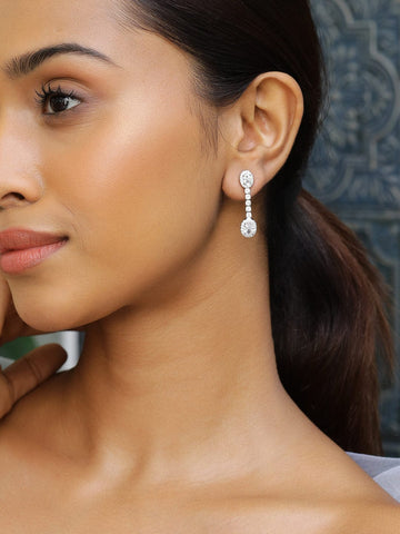 Rubans Rhodium-Plated AD & Cubic Zirconia Studded Drop Earrings Earrings
