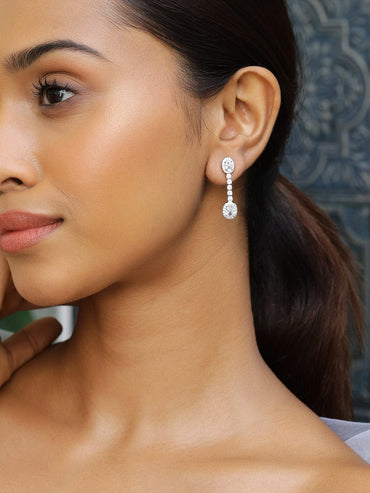 Rubans Rhodium-Plated AD & Cubic Zirconia Studded Drop Earrings Earrings