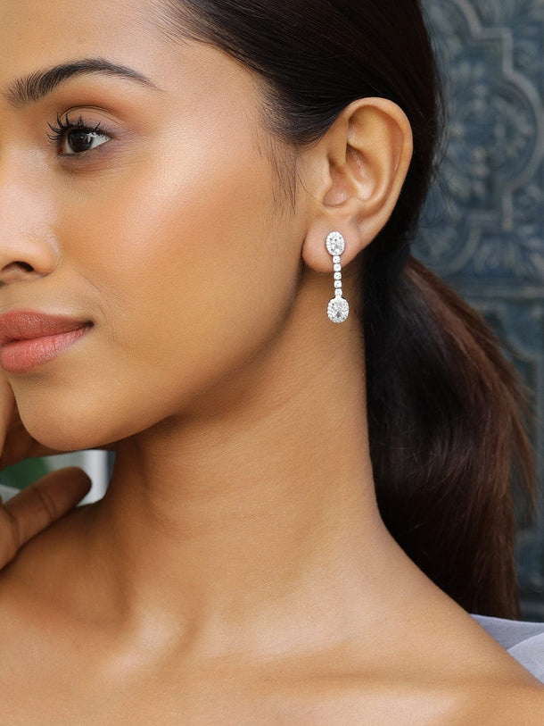 Rubans Rhodium-Plated AD & Cubic Zirconia Studded Drop Earrings Earrings