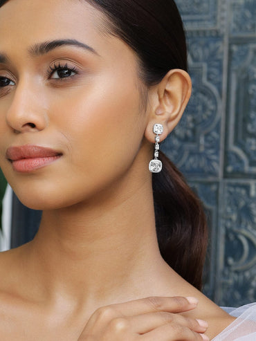 Rubans Rhodium-Plated AD & Cubic Zirconia Studded Drop Earrings Earrings
