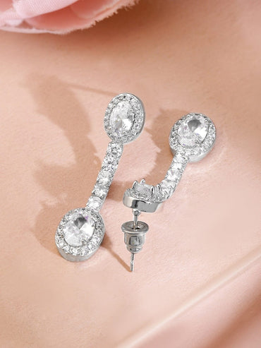 Rubans Rhodium-Plated AD & Cubic Zirconia Studded Drop Earrings Earrings
