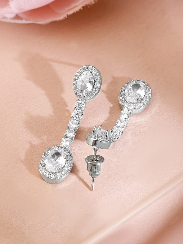 Rubans Rhodium-Plated AD & Cubic Zirconia Studded Drop Earrings Earrings