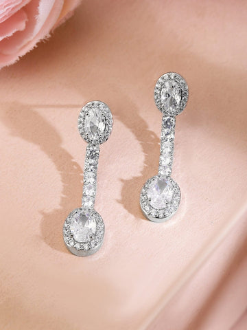 Rubans Rhodium-Plated AD & Cubic Zirconia Studded Drop Earrings Earrings