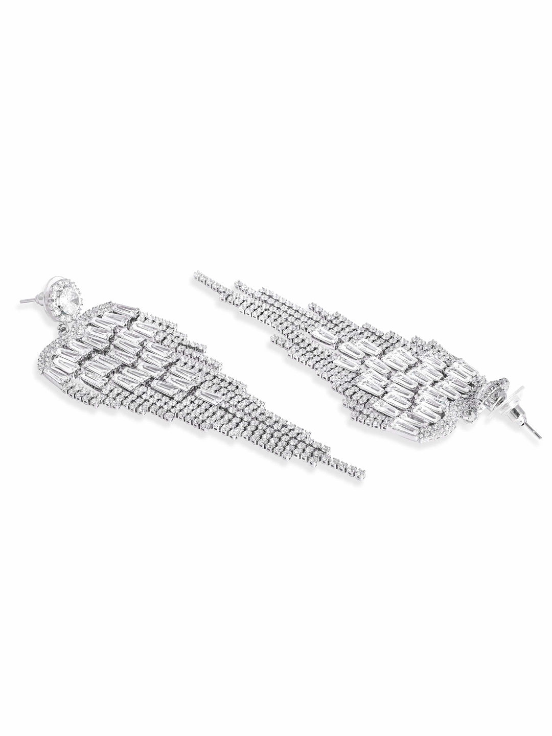 Rubans Rhodium-Plated AD & Cubic Zirconia Studded Glamorous Multilayer Drop Earrings Drop Earrings