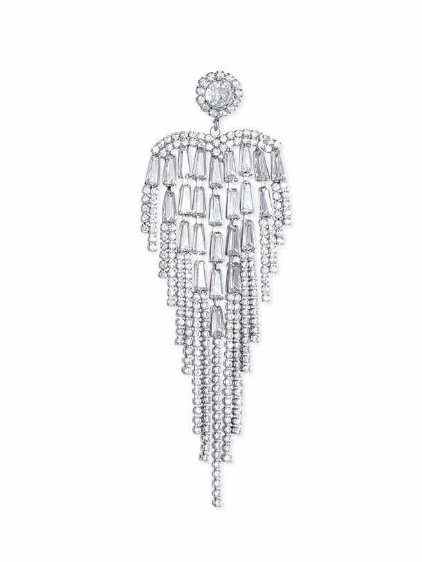 Rubans Rhodium-Plated AD & Cubic Zirconia Studded Glamorous Multilayer Drop Earrings Earrings