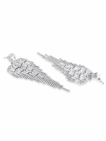 Rubans Rhodium-Plated AD & Cubic Zirconia Studded Glamorous Multilayer Drop Earrings Earrings