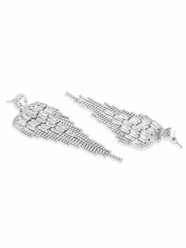 Rubans Rhodium-Plated AD & Cubic Zirconia Studded Glamorous Multilayer Drop Earrings Earrings