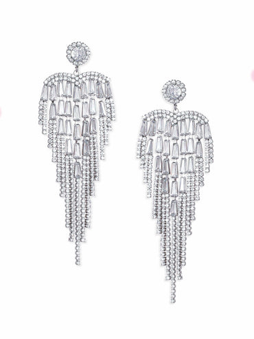 Rubans Rhodium-Plated AD & Cubic Zirconia Studded Glamorous Multilayer Drop Earrings Earrings