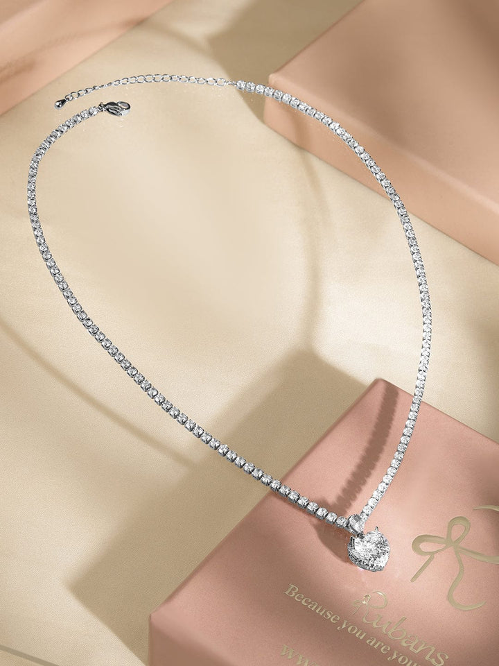 Rubans Rhodium-Plated AD & Cubic Zirconia Studded Heart Pendant Necklace Necklace & Chains