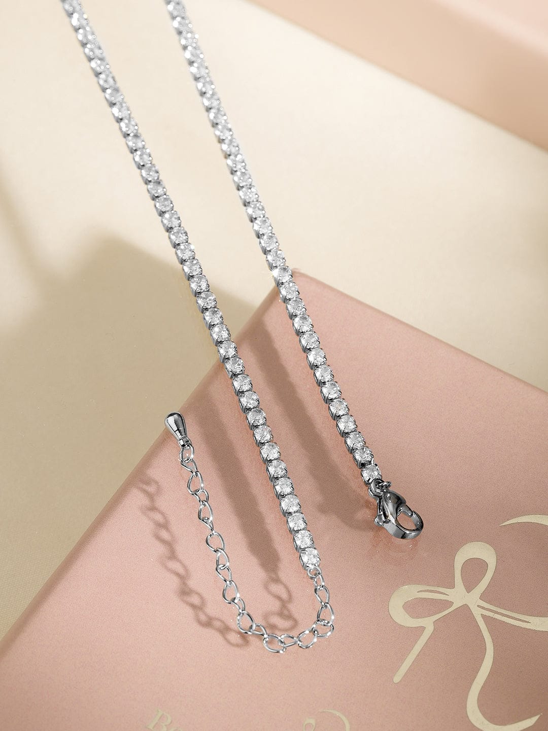 Rubans Rhodium-Plated AD & Cubic Zirconia Studded Heart Pendant Necklace Necklace & Chains