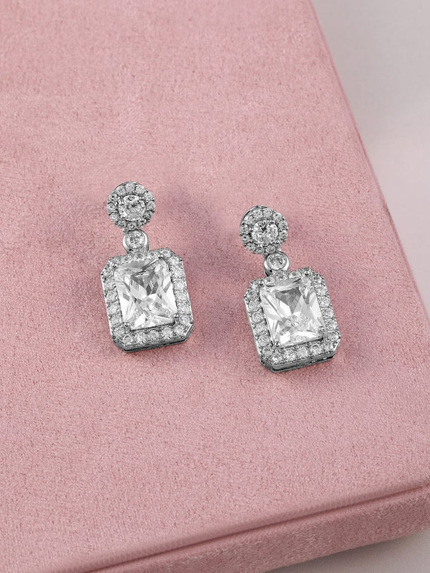 Rubans Rhodium Plated Ad & Cubic Zirconia Studded Premium Pendant Necklace Set Necklace & Chains