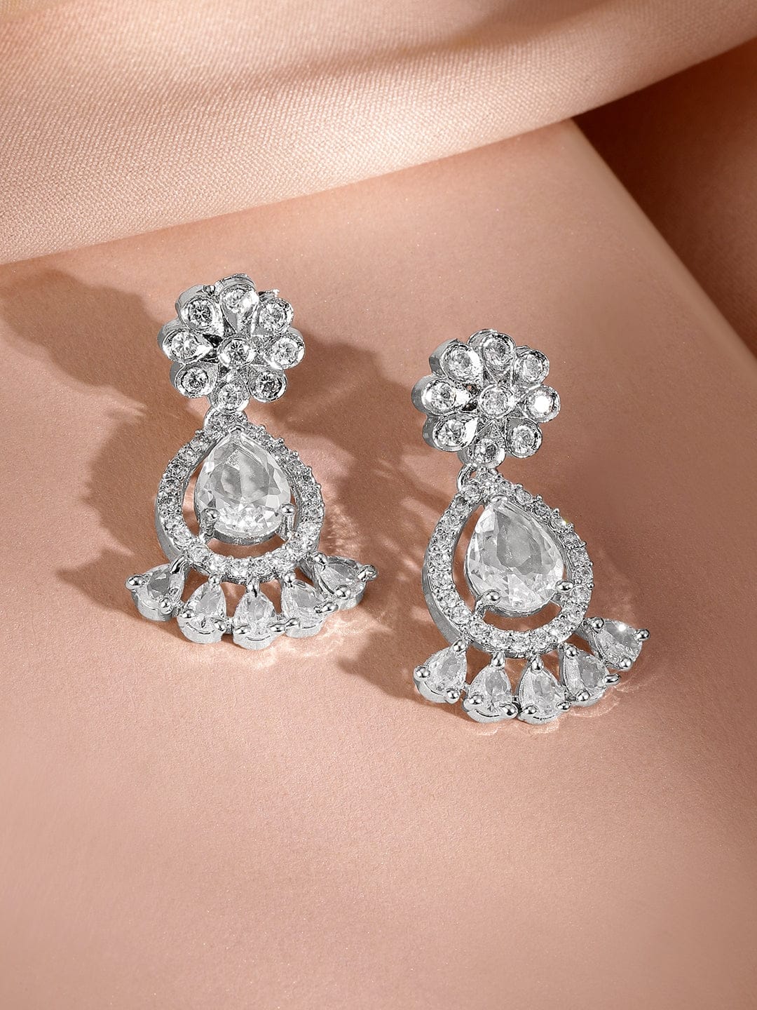 Rubans Rhodium-Plated AD & Cubic Zirconia Studded Statement Necklace Set Jewellery Set