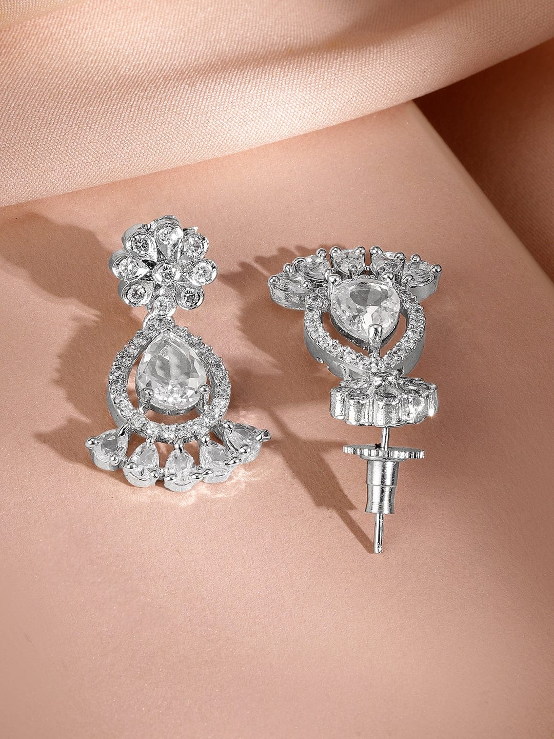 Rubans Rhodium-Plated AD & Cubic Zirconia Studded Statement Necklace Set Jewellery Set