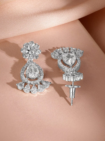 Rubans Rhodium-Plated AD & Cubic Zirconia Studded Statement Necklace Set Jewellery Set