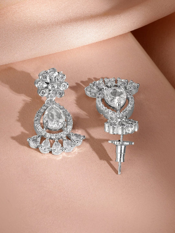 Rubans Rhodium-Plated AD & Cubic Zirconia Studded Statement Necklace Set Jewellery Set