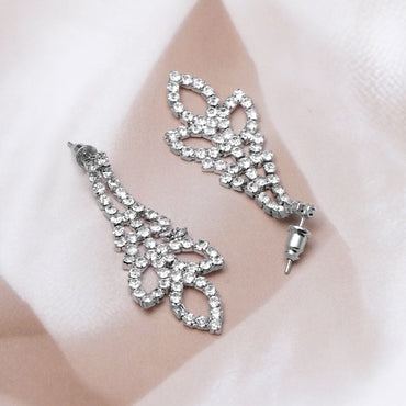 Rubans Rhodium Plated AD & Cubic Zirconia Studded Statement Necklace Set with Droplet Design Necklace Set