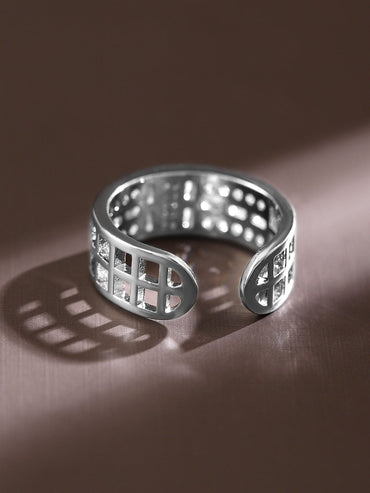 Rubans Rhodium-Plated Adjustable Openable Ring with Baguette & PavÃƒÂ© Cubic Zirconia Rings