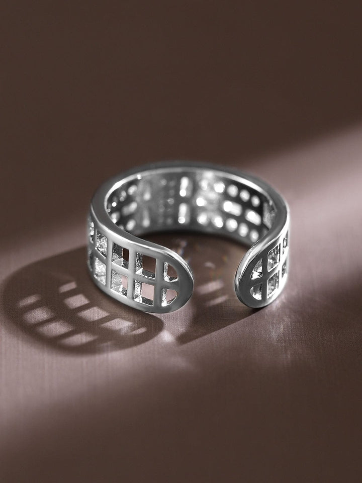 Rubans Rhodium-Plated Adjustable Openable Ring with Baguette & PavÃƒÂ© Cubic Zirconia Rings