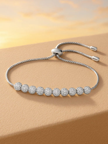 Rubans Rhodium-Plated Adjustable Pull Chain Cubic Zirconia Studded Bracelet Bangles & Bracelet