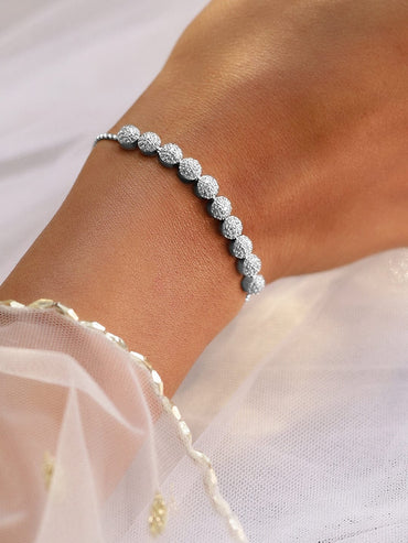 Rubans Rhodium-Plated Adjustable Pull Chain Cubic Zirconia Studded Bracelet Wristwear