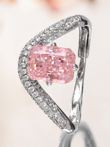 Rubans Rhodium-Plated Adjustable Ring with Crystal Pink Stone & Cubic Zirconia Detailing Rings