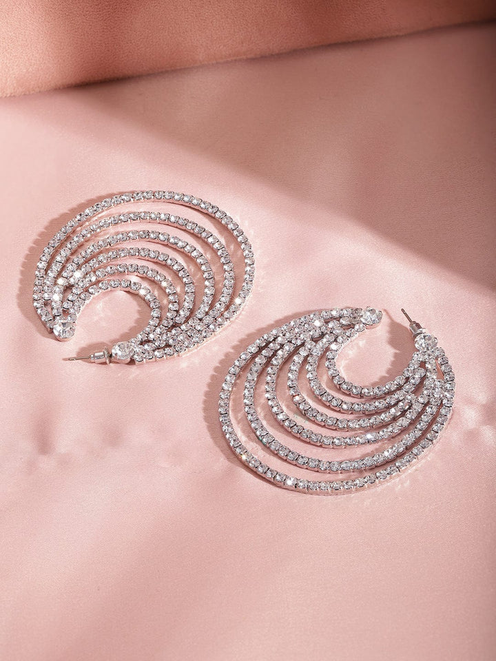 Rubans Rhodium-Plated American Diamond Contemporary Hoop Earrings Earrings