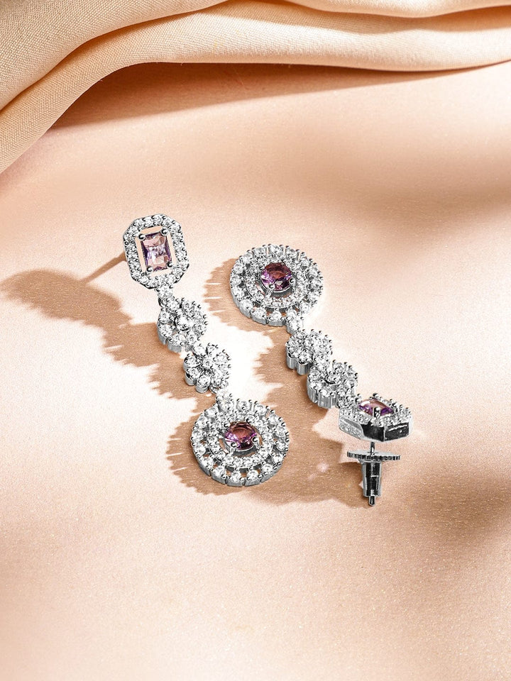 Rubans Rhodium-Plated Amethyst Purple & AAA Cubic Zirconia Luxe Necklace Set in Silver Tone for Women Jewellery Set