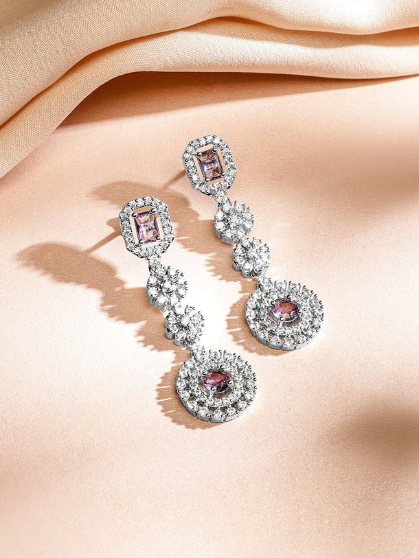 Rubans Rhodium-Plated Amethyst Purple & AAA Cubic Zirconia Luxe Necklace Set in Silver Tone for Women Jewellery Set