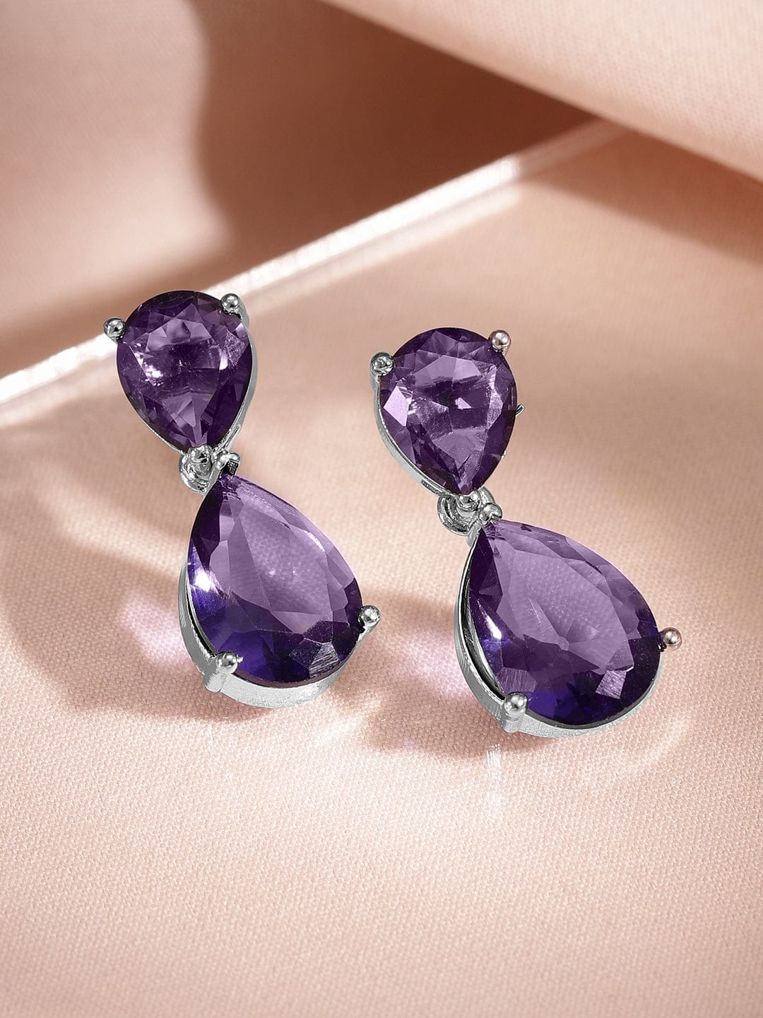 Rubans Rhodium-Plated Amethyst Purple AD & Cubic Zirconia Studded Necklace Set Jewellery Set