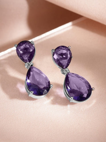 Rubans Rhodium-Plated Amethyst Purple AD & Cubic Zirconia Studded Necklace Set Jewellery Set