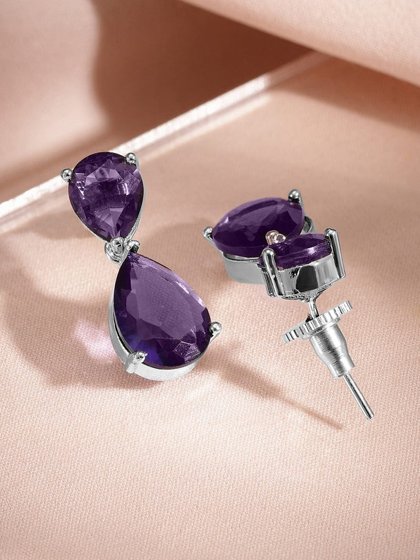 Rubans Rhodium-Plated Amethyst Purple AD & Cubic Zirconia Studded Necklace Set Jewellery Set